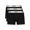 Hugo Boss black cotton men's boxer briefs with a comfortable fit and elastic waistband, close-up of fabric and design.