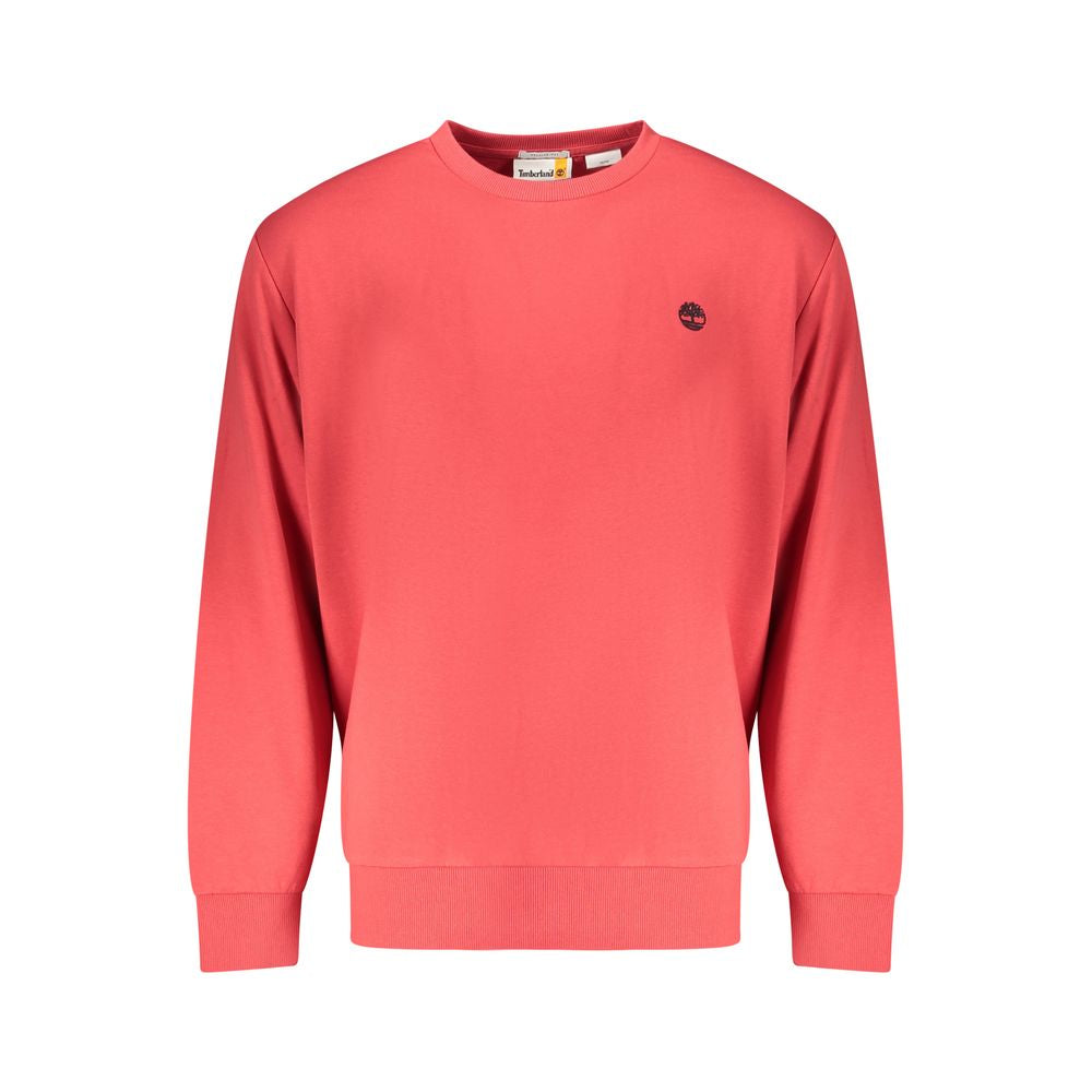 Timberland red cotton men's sweatshirt with crew neck and long sleeves, casual and comfortable clothing for men.