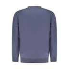 Timberland blue cotton men's sweatshirt displayed on a hanger, showing the casual crewneck design and soft fabric texture.