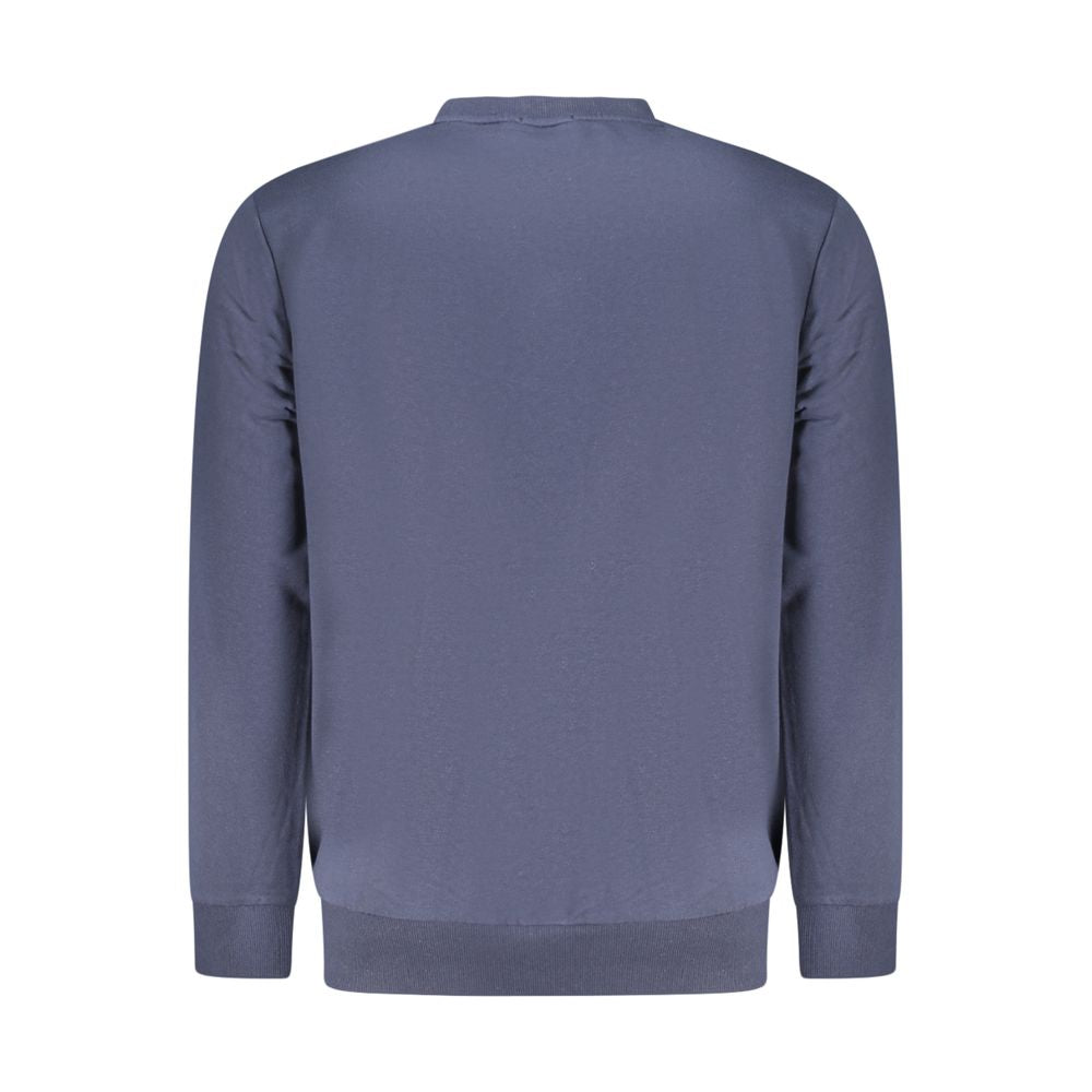 Timberland blue cotton men's sweatshirt displayed on a hanger, showing the casual crewneck design and soft fabric texture.