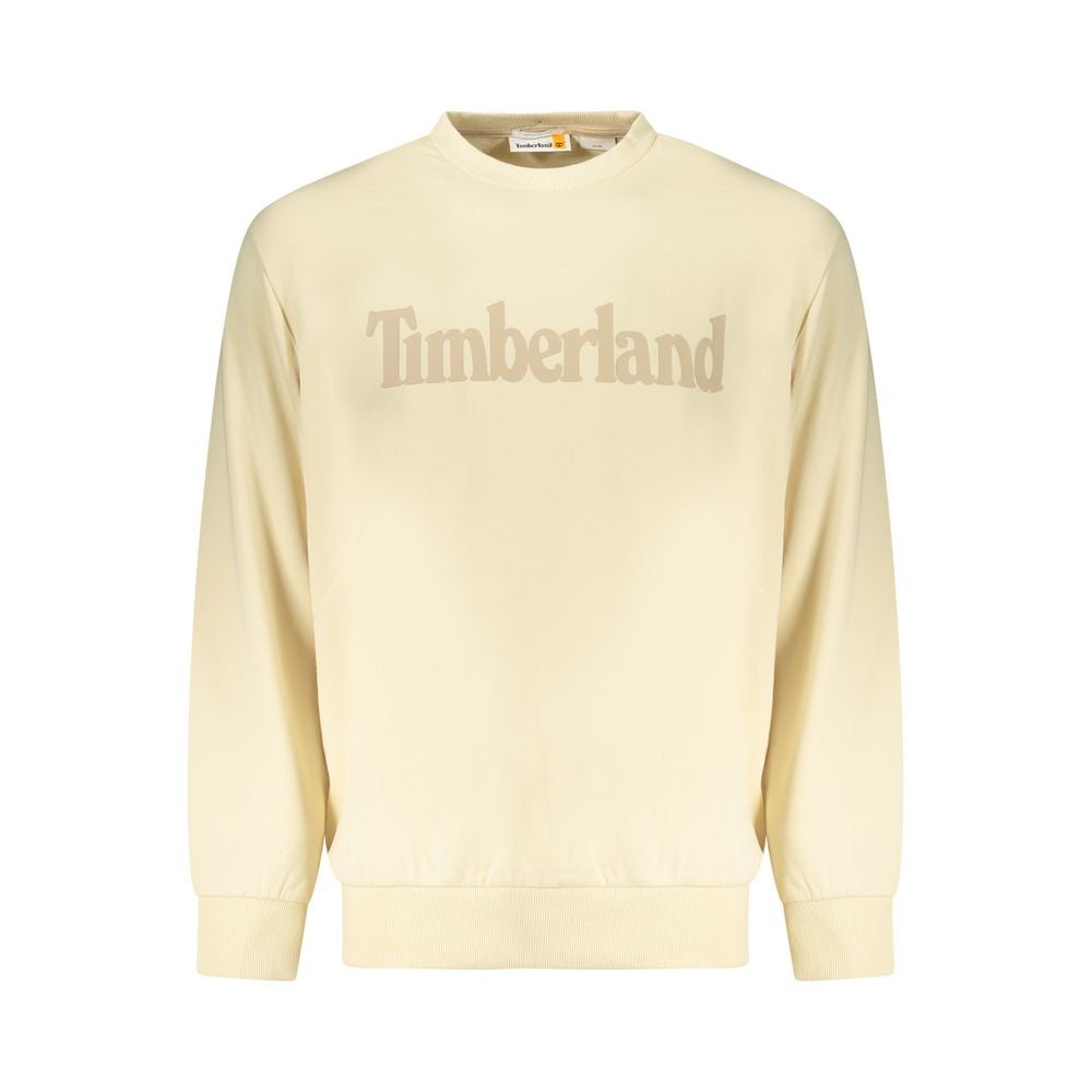 Beige Timberland cotton men's sweatshirt with crew neck and long sleeves, casual style and comfortable fit.
