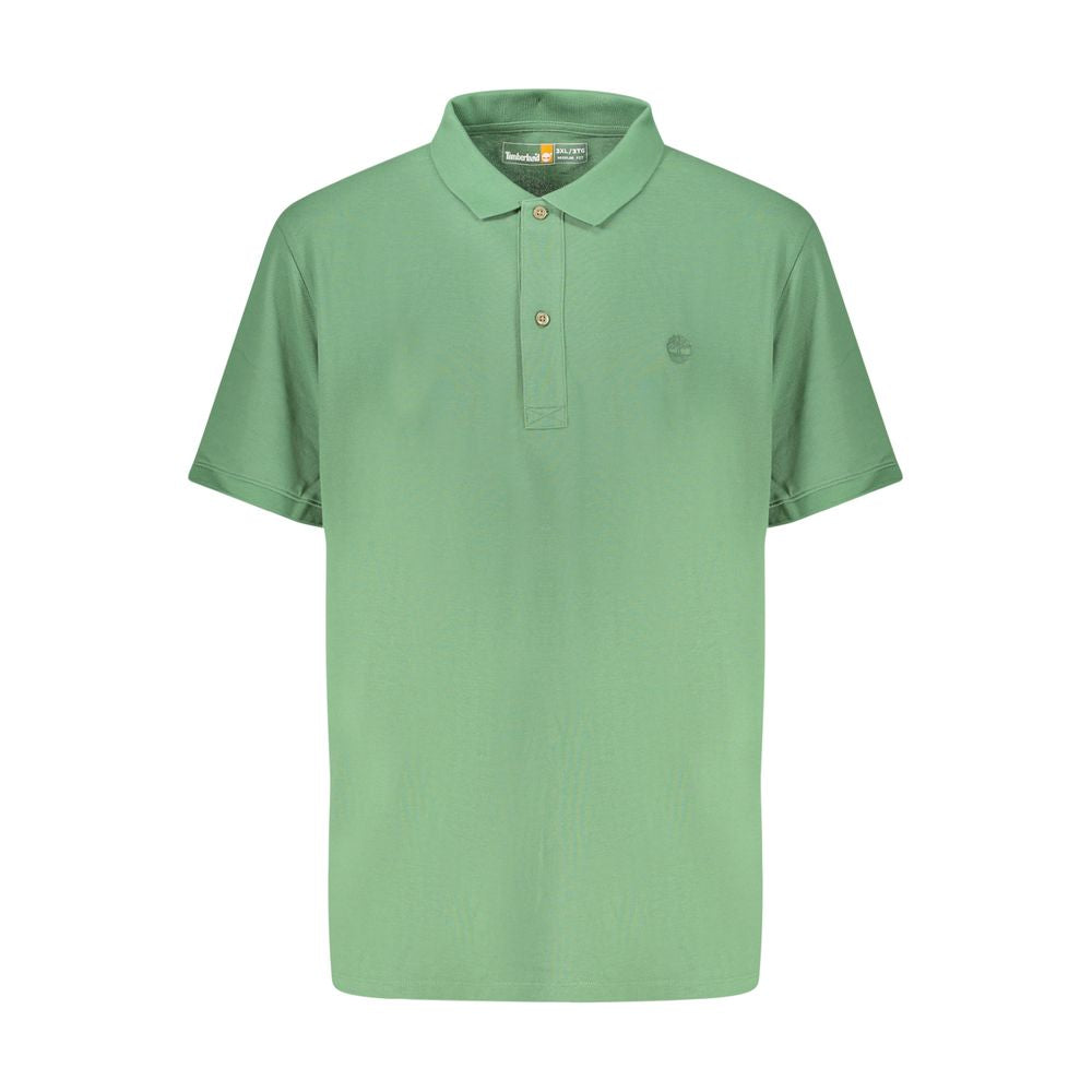 Timberland Verde cotton men's polo shirt with a classic collar and short sleeves, in green color, displayed on a hanger.