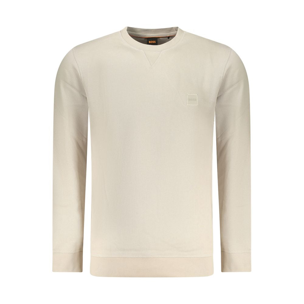 Beige cotton men's sweatshirt by Hugo Boss, featuring a comfortable fit and classic design, shown on a plain background.