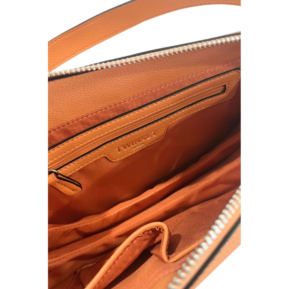 Twinset orange polyurethane shoulder bag with sleek design and adjustable strap, ideal for stylish women.