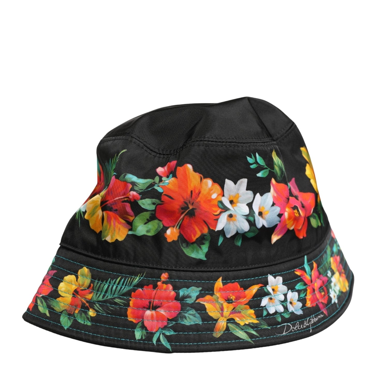Dolce & Gabbana Men Black Floral Print Nylon Fisherman Cap Hat