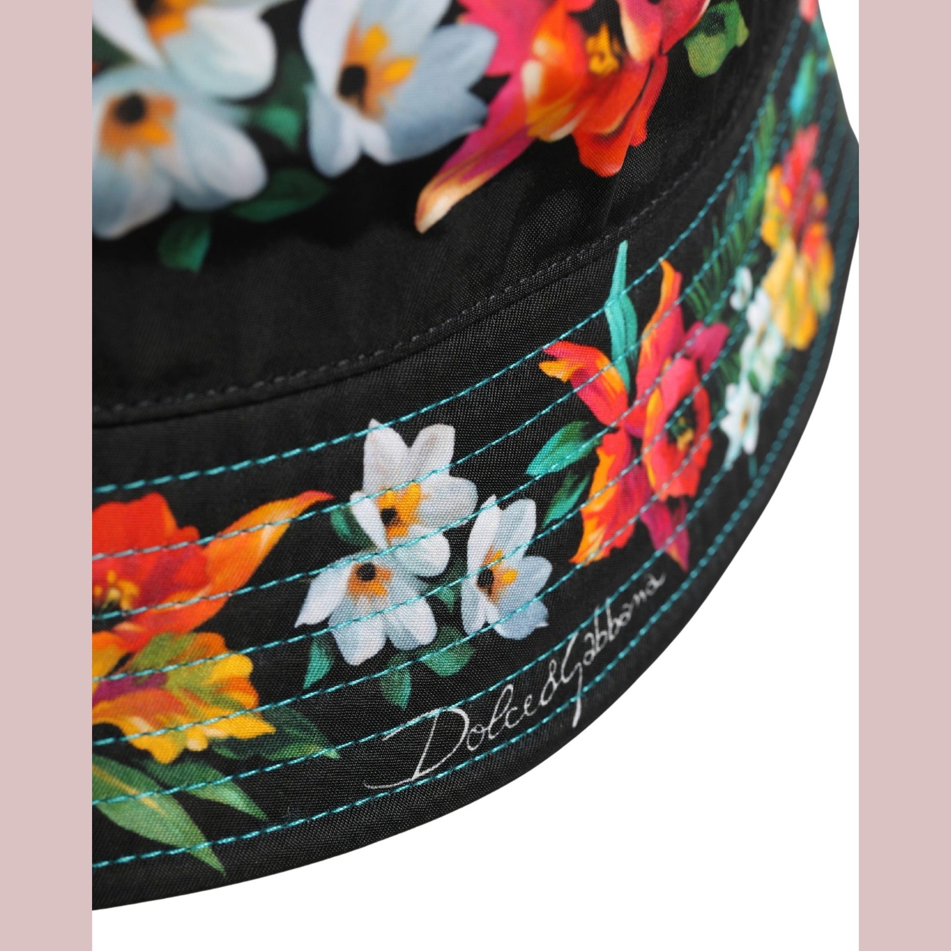 Dolce & Gabbana Men Black Floral Print Nylon Fisherman Cap Hat