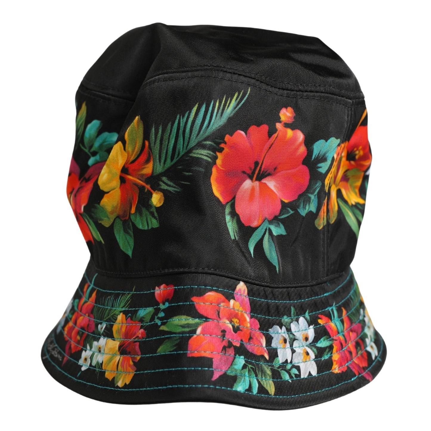 Dolce & Gabbana Men Black Floral Print Nylon Fisherman Cap Hat