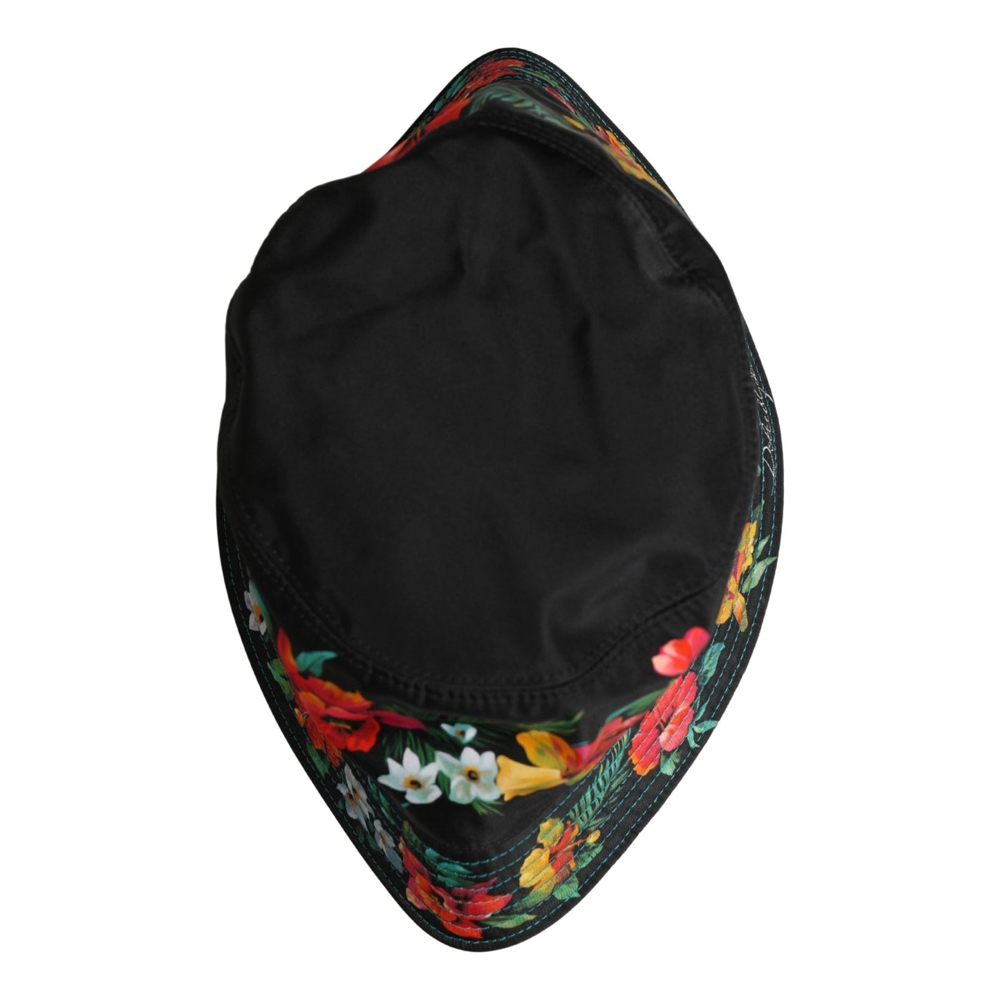 Dolce & Gabbana Men Black Floral Print Nylon Fisherman Cap Hat