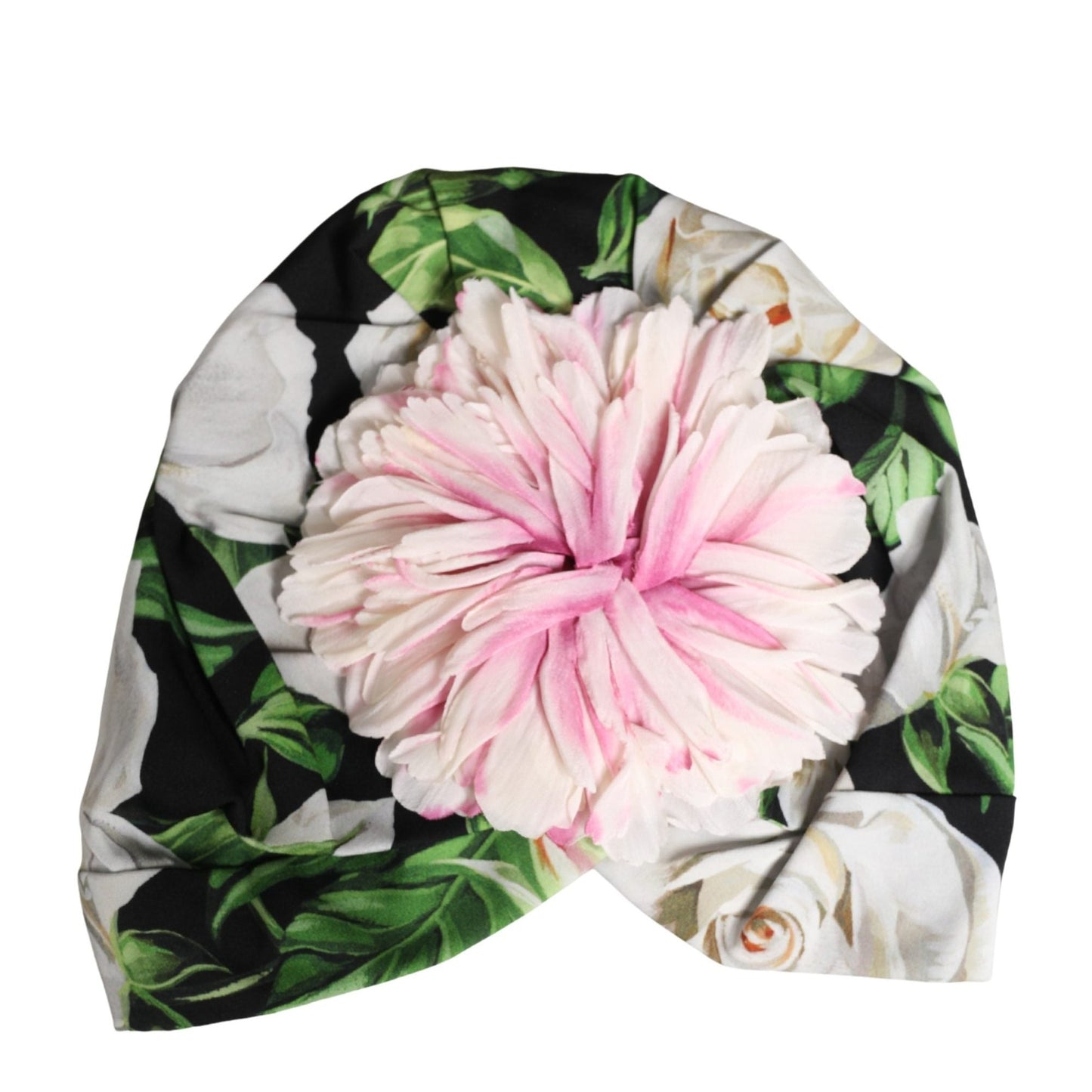 Dolce & Gabbana Black Floral Motif Turban Headwear Women Hat