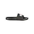 Tommy Hilfiger black polyurethane men's slipper with slip-on design and cushioned sole, ideal for casual wear.