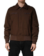Dolce & Gabbana Brown Cotton Stretch Full Zip Bomber Jacket - Eljoys Fashion 