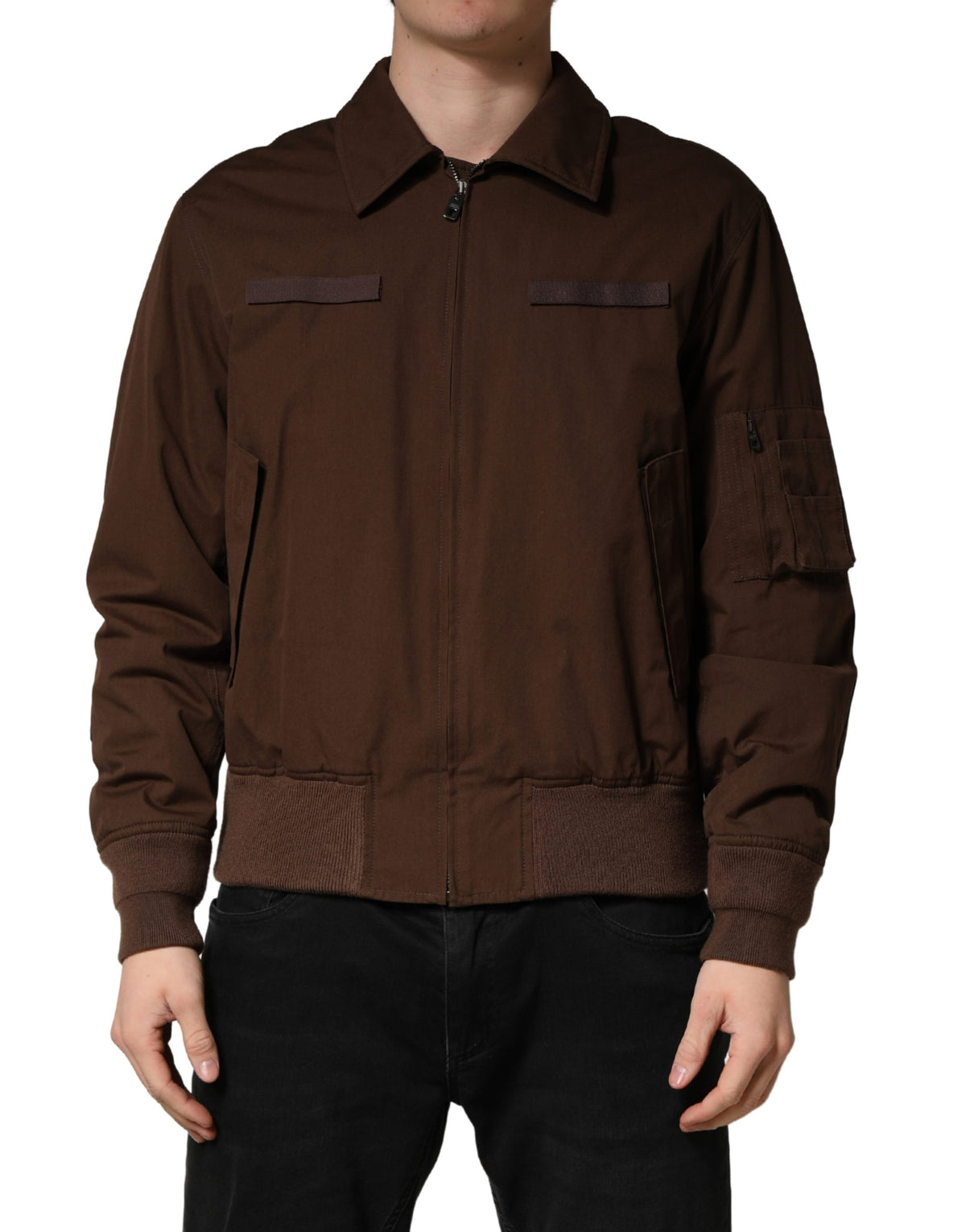 Dolce & Gabbana Brown Cotton Stretch Full Zip Bomber Jacket - Eljoys Fashion 