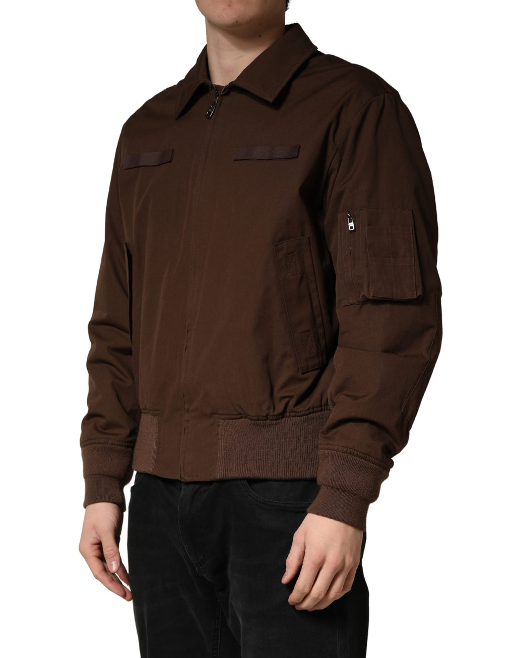 Dolce & Gabbana Brown Cotton Stretch Full Zip Bomber Jacket - Eljoys Fashion 