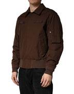 Dolce & Gabbana Brown Cotton Stretch Full Zip Bomber Jacket - Eljoys Fashion 