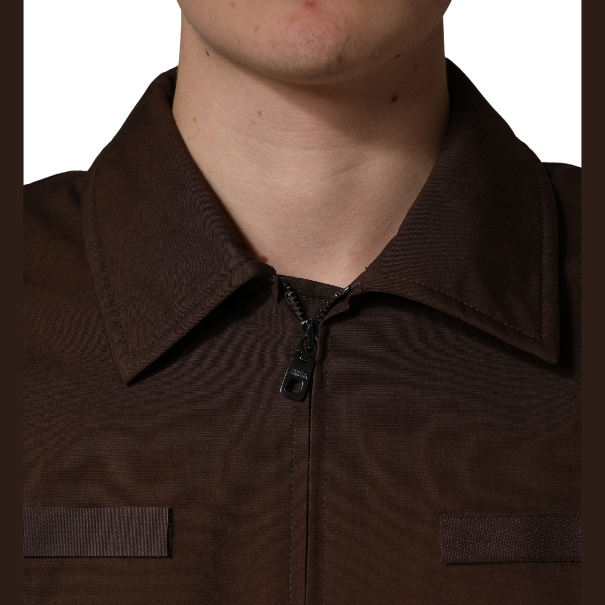 Dolce & Gabbana Brown Cotton Stretch Full Zip Bomber Jacket