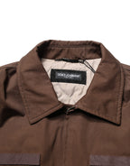 Dolce & Gabbana Brown Cotton Stretch Full Zip Bomber Jacket - Eljoys Fashion 