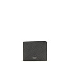 Ferragamo black calf leather Bos Taurus wallet with multiple card slots and sleek design.