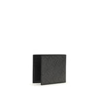 Ferragamo black calf leather Bos Taurus wallet with multiple card slots and sleek design, displayed on a plain background.