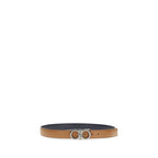 Ferragamo brown calf leather Bos Taurus regular belt with silver buckle, showcasing smooth leather and refined craftsmanship.