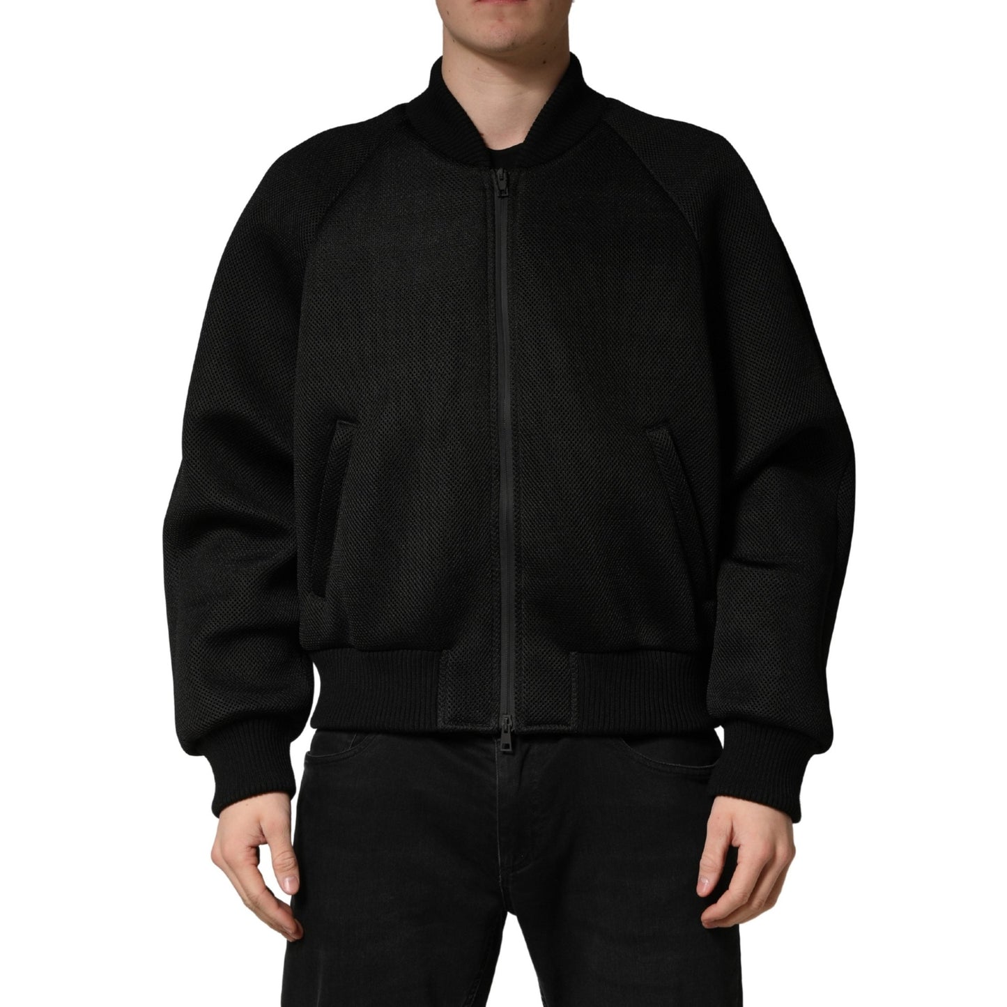 Dolce & Gabbana Men Black Nylon Full Zip Bomber Jacket