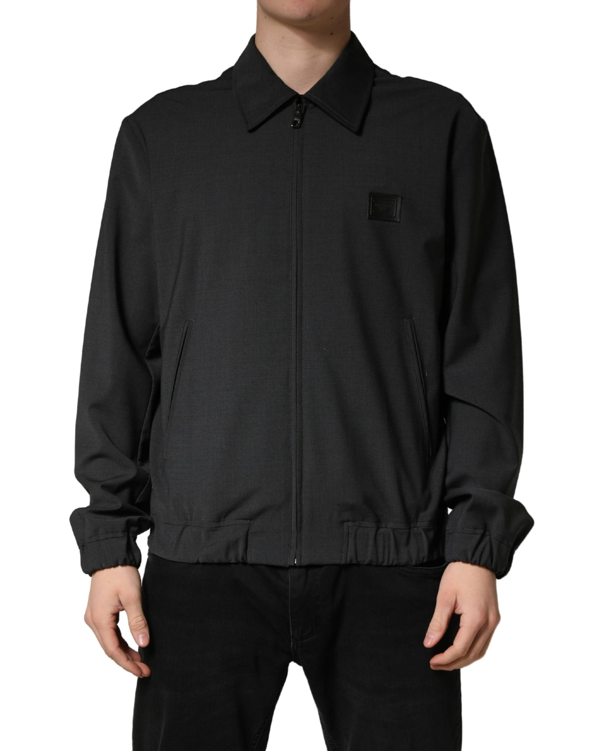 Dolce & Gabbana Black Wool Logo Full Zip Men Bomber Jacket - Eljoys Fashion 