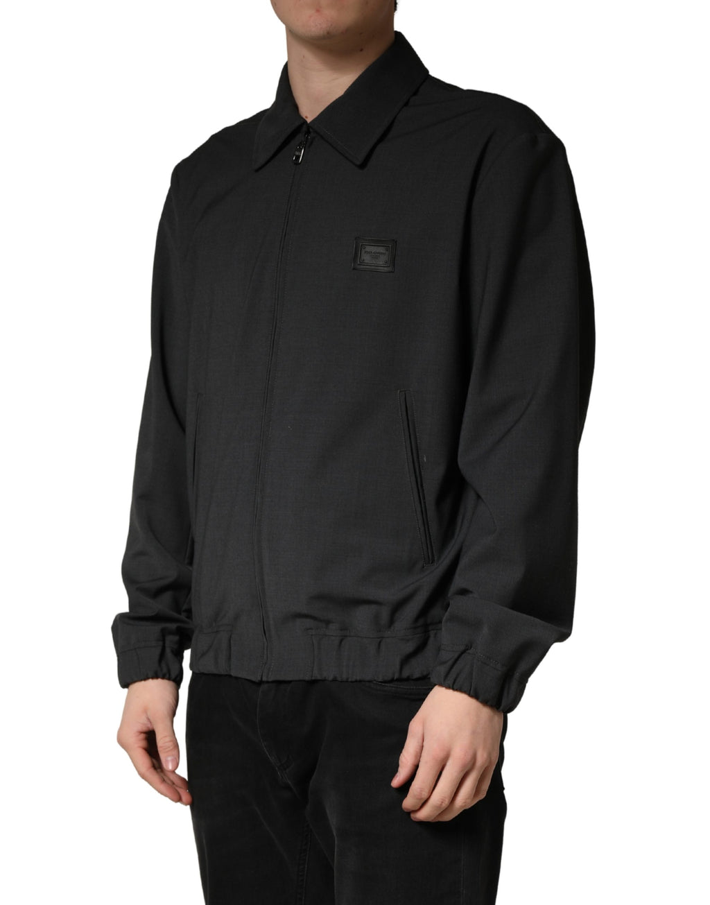 Dolce & Gabbana Black Wool Logo Full Zip Men Bomber Jacket - Eljoys Fashion 
