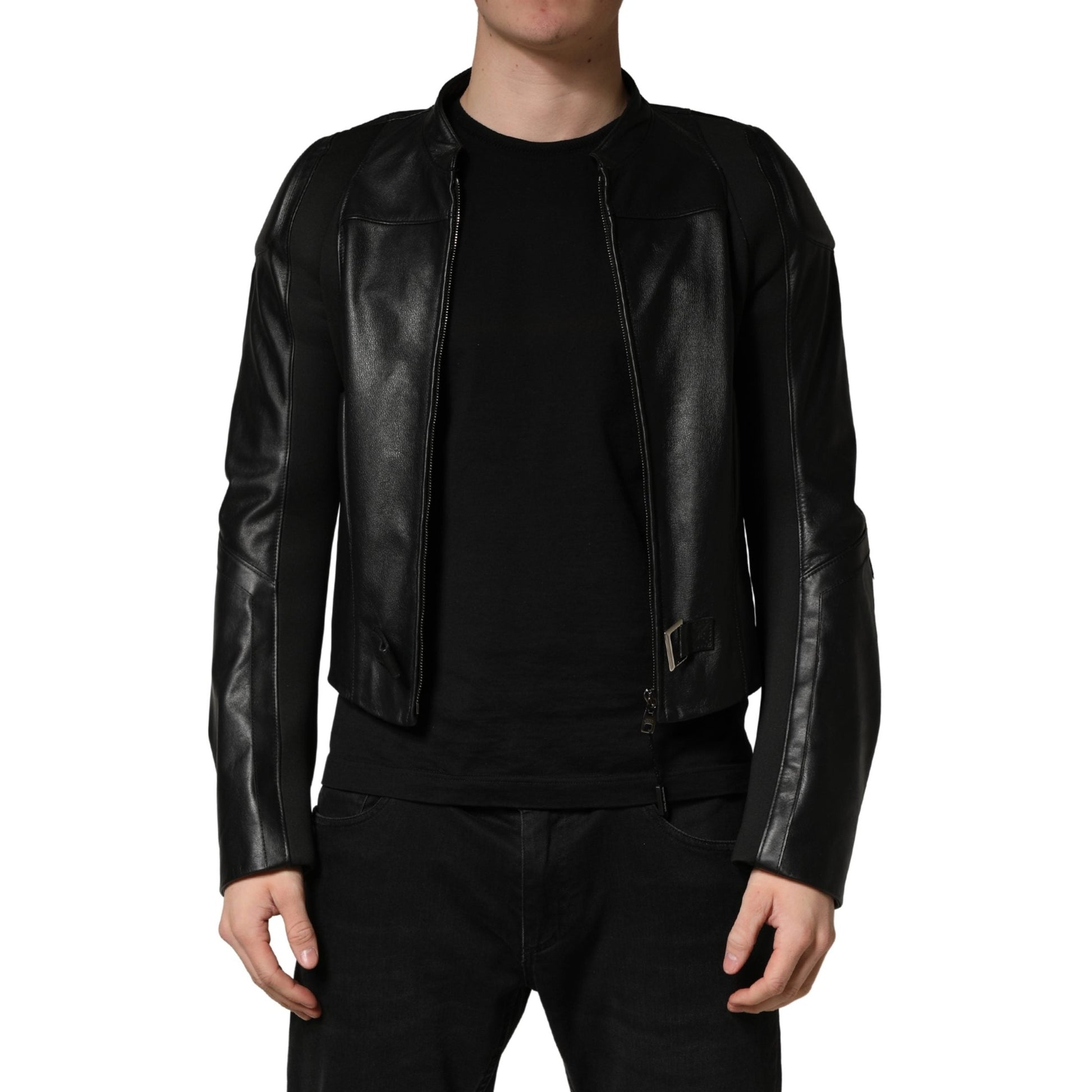 Dolce & Gabbana Black Nylon Full Zip Men Biker Coat Jacket