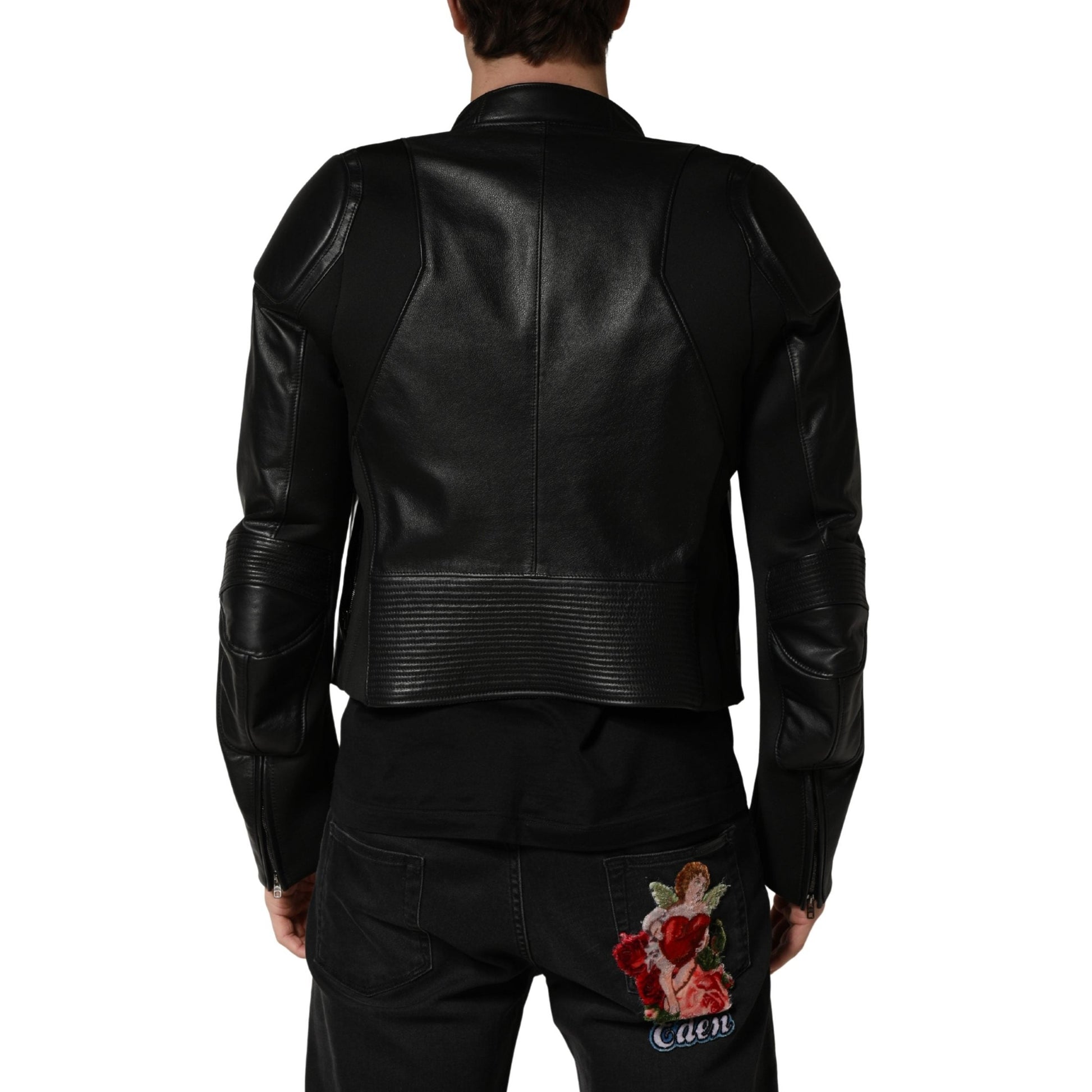 Dolce & Gabbana Black Nylon Full Zip Men Biker Coat Jacket