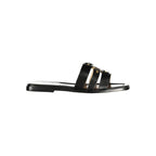 Black leather Twinset women's sandals with open toe and ankle strap, stylish and comfortable for casual wear.