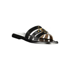 Black leather Twinset women's sandals with open toe and ankle strap, stylish and comfortable footwear for warm weather.