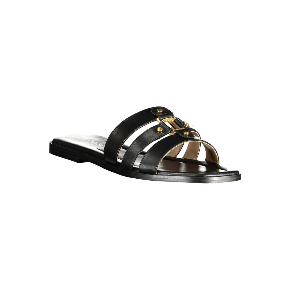 Black leather Twinset women's sandals with open toe and ankle strap, stylish and comfortable footwear for warm weather.