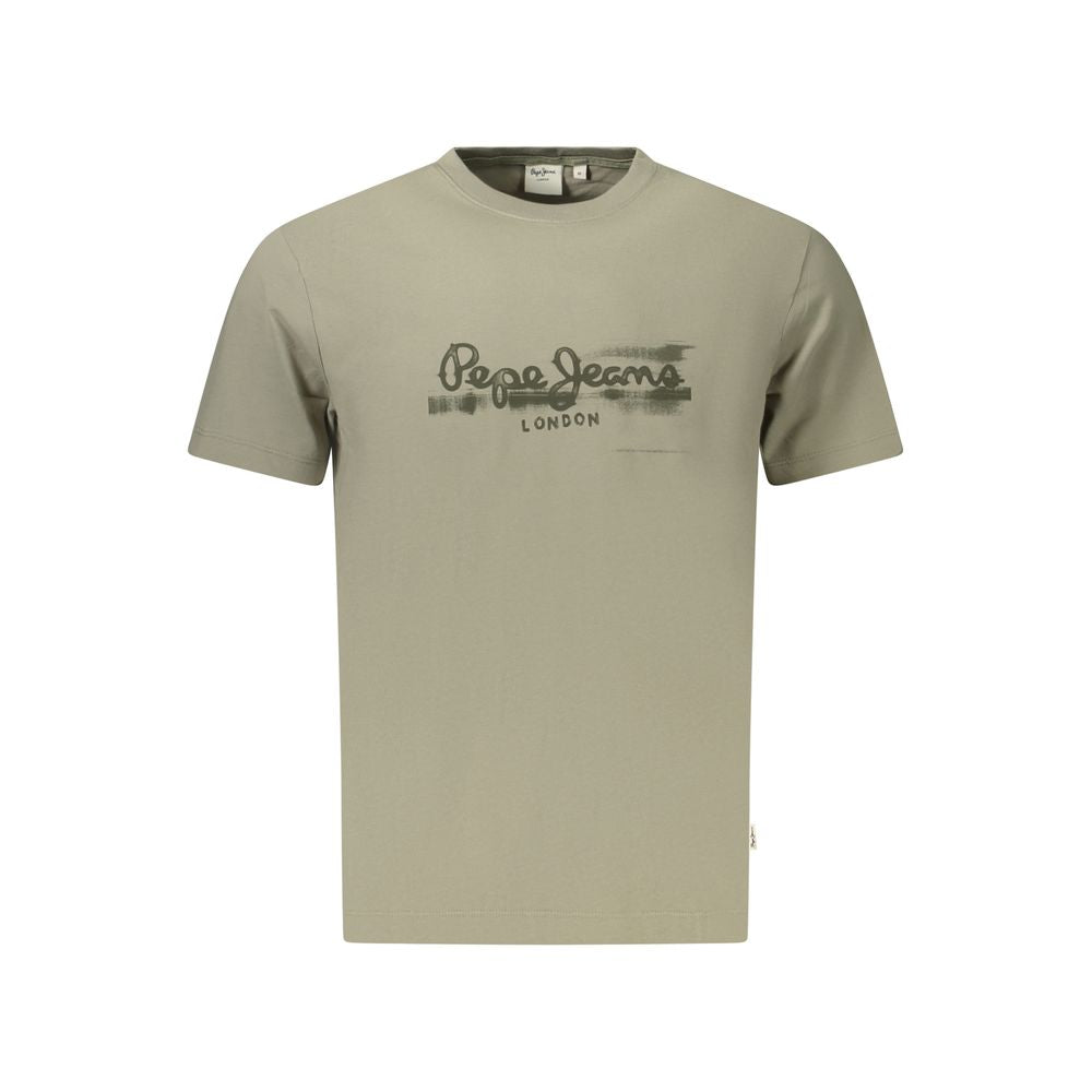 Pepe Jeans Verde cotton men's T-shirt displayed flat, showcasing soft fabric and classic crew neck design.
