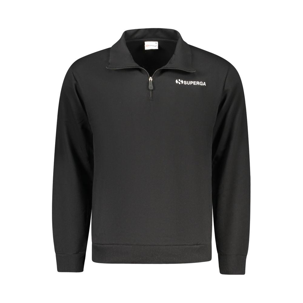 Superga black cotton men's sweatshirt with half zip and pockets, casual long-sleeve top for comfortable everyday wear.