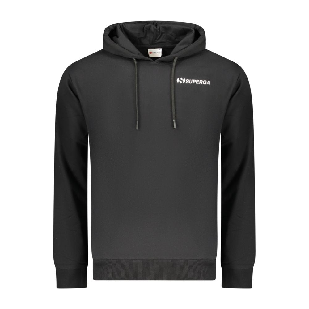 Superga black cotton men's hoodie with a drawstring hood and front pocket, casual and comfortable everyday wear.