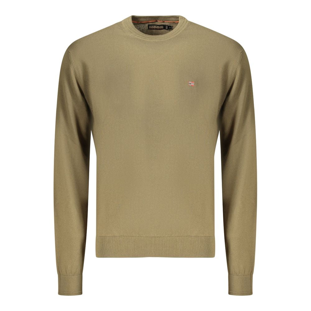 Men's long-sleeve shirt by Napapijri in green cotton, featuring a classic fit and button-up front.