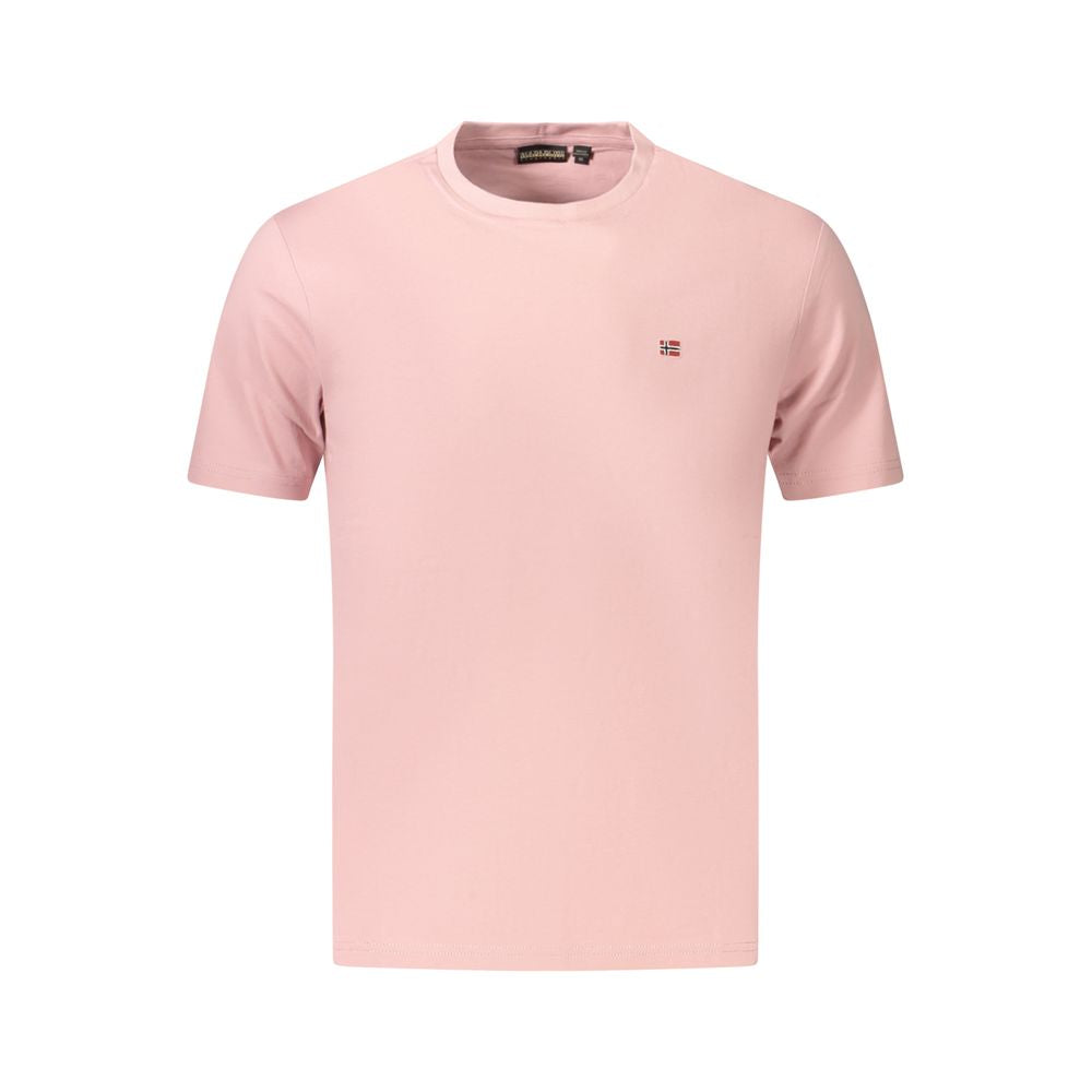 Napapijri Rosa organic cotton men's T-shirt in soft pink color, casual fit, with round neckline and short sleeves.