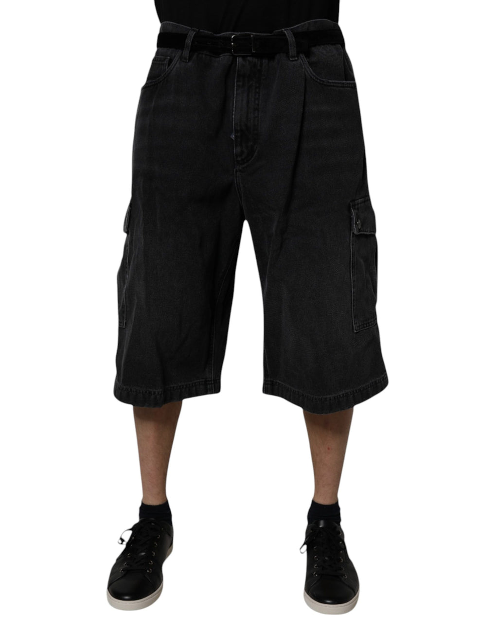 Dolce & Gabbana Black Mid Waist Denim Cargo Bermuda  Shorts - Eljoys Fashion 