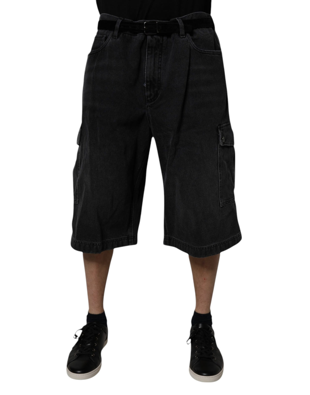 Dolce & Gabbana Black Mid Waist Denim Cargo Bermuda  Shorts - Eljoys Fashion 