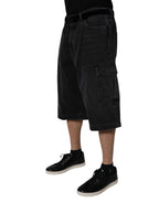 Dolce & Gabbana Black Mid Waist Denim Cargo Bermuda  Shorts - Eljoys Fashion 