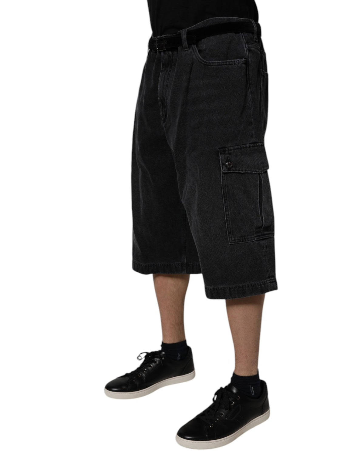 Dolce & Gabbana Black Mid Waist Denim Cargo Bermuda  Shorts - Eljoys Fashion 