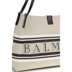 Multicolor cotton shoulder bag by Balmain featuring a stylish design and shoulder strap, perfect for everyday fashion.