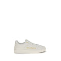 White calf leather Balmain Bos Taurus low top sneakers with sleek design and subtle branding.