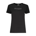 Black cotton women's T-shirt by Guess Jeans with a classic crew neckline and simple, stylish design.