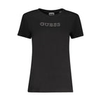Black cotton women's T-shirt by Guess Jeans with a classic crew neckline and simple, stylish design.