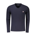 Blue Guess Jeans organic cotton men's T-shirt with a classic crew neck and logo detail, displayed flat on a white background.