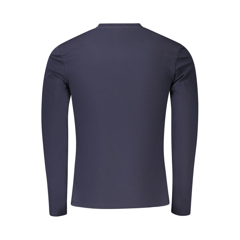 Blue Guess Jeans organic cotton men's T-shirt with a classic fit and round neckline, featuring the Guess logo on the front.