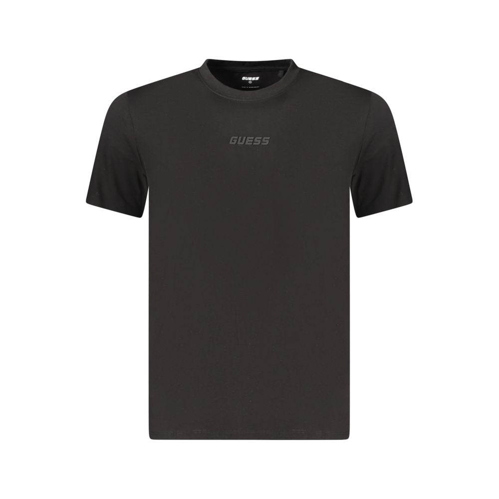 Black Guess Jeans organic cotton men's T-shirt with a classic fit and crew neckline, displayed on a plain background.