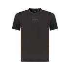 Black Guess Jeans organic cotton men's T-shirt with a classic fit and crew neckline, displayed on a plain background.
