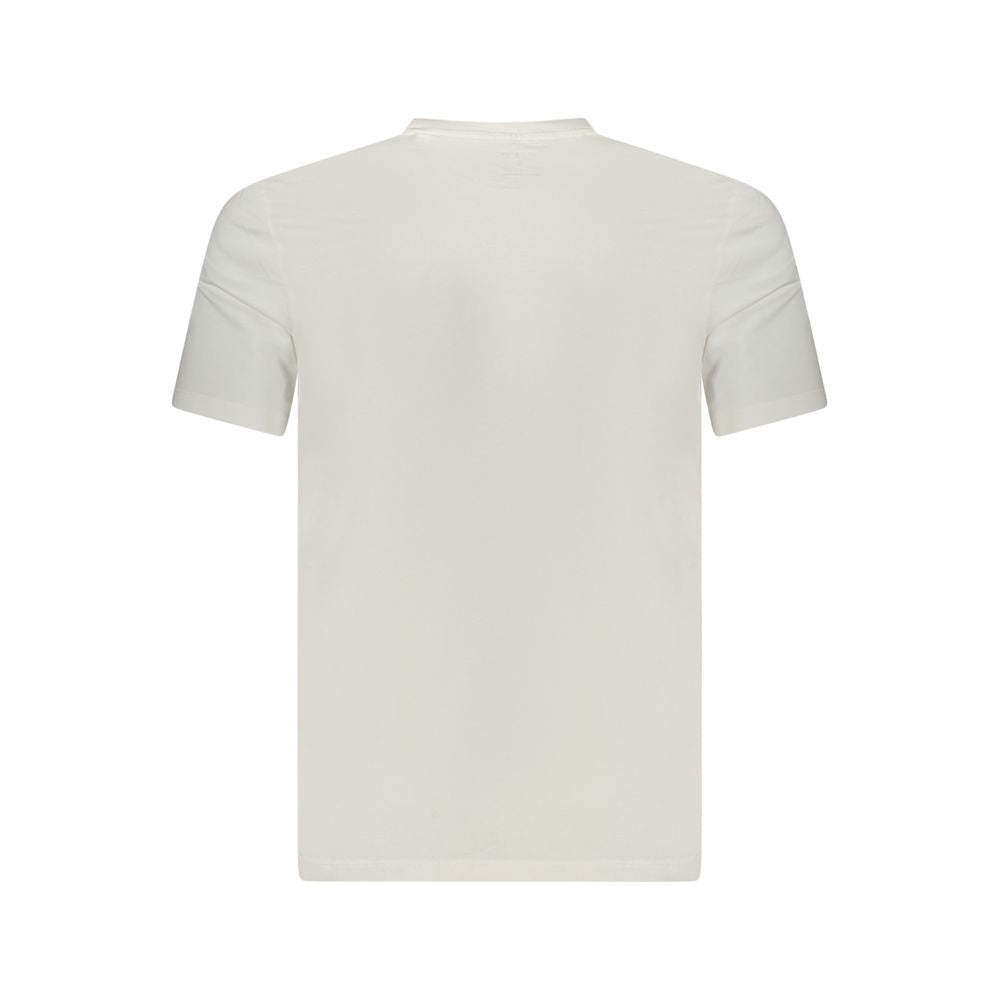 White cotton men's T-shirt by Guess Jeans, featuring a classic fit and logo detail, displayed on a neutral background.