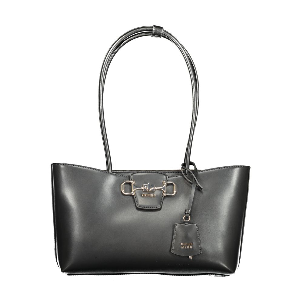 Guess Jeans Nero black polyurethane woman handbag with sleek design and gold-tone hardware, featuring top handles and spacious interior.